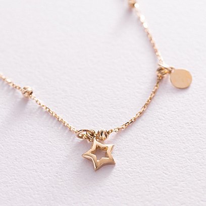 Золотий браслет "Сердечко і зірочка" на ногу б04878 №3