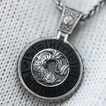 Срібний кулон "Знак зодіаку Риби" з ебеном 1041риби №4