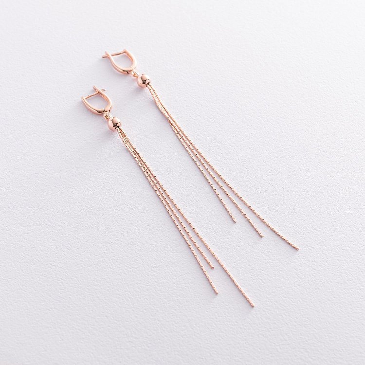 Золоті висячі сережки "Дощ" с06763 від ювелірного магазину Онікс