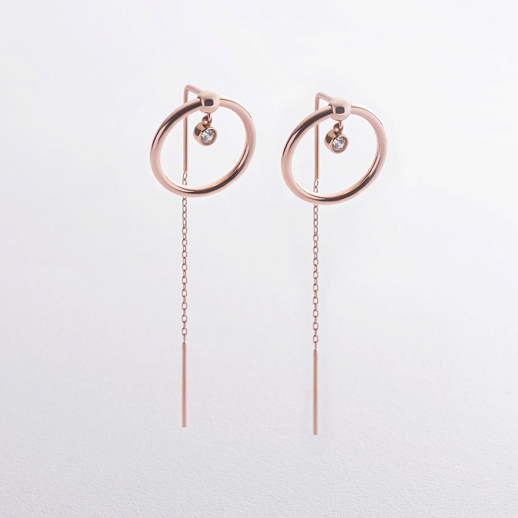 Золотые серьги - протяжки "Kamila" с фианитами с09227 от ювелирного магазина Оникс - 1