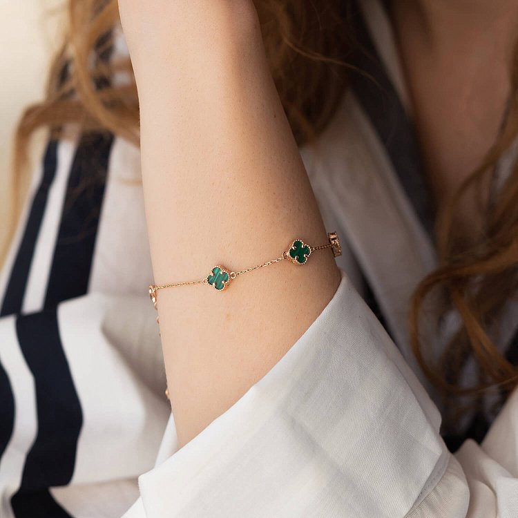 Браслет "Клевер" с малахитом mini (красное золото) б05246 от ювелирного магазина Оникс - 6