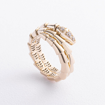 Кольцо "Змея" в желтом золоте (фианиты) к08463