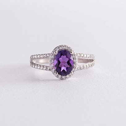 Серебряное кольцо с аметистом и фианитами 1351/1р-AMET