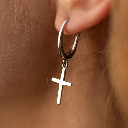 Серьги "Крестики" в белом золоте с06995 №3