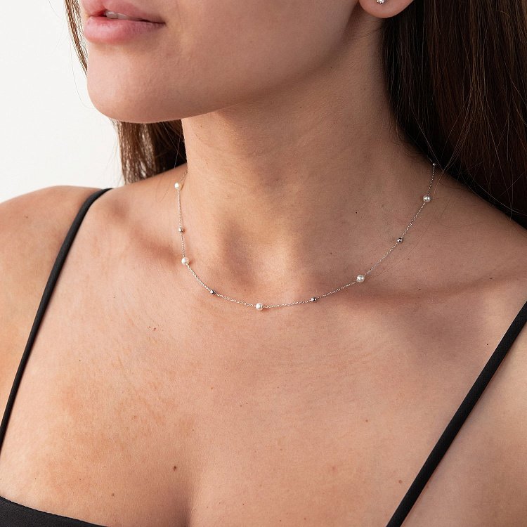 Золотое колье "Шарики" с жемчугом кол02028 от ювелирного магазина Оникс - 6