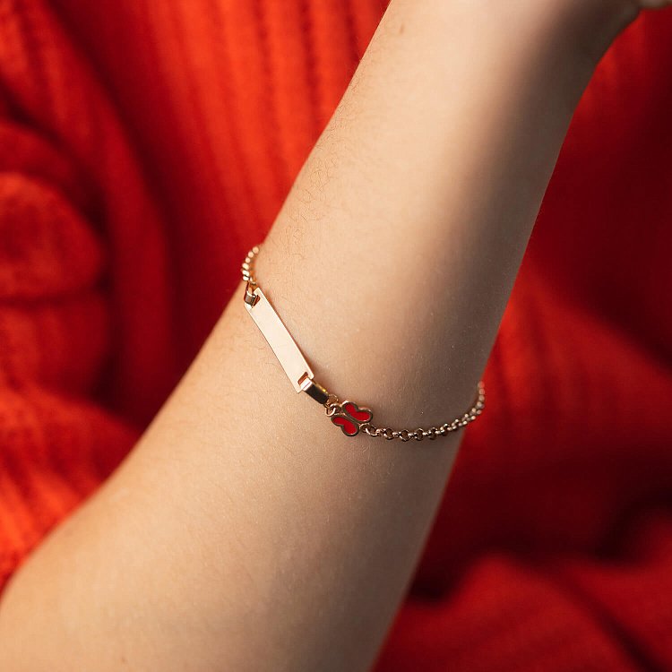 Золотий дитячий браслет "Метелик і серце" для гравіювання б04185 від ювелірного магазину Онікс - 3