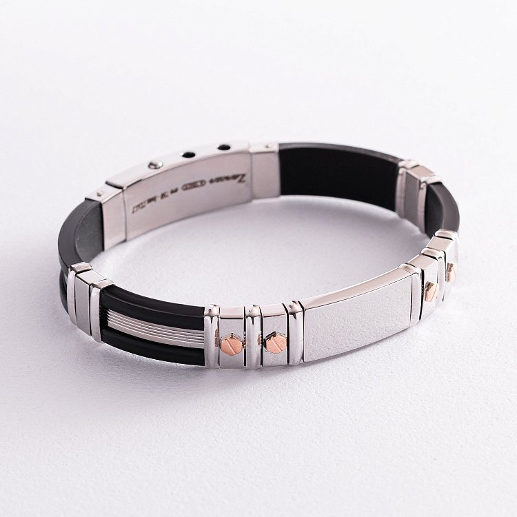 Каучуковий браслет зі вставками зі срібла та золота ZANCAN EXB479R-N від ювелірного магазину Онікс - 2