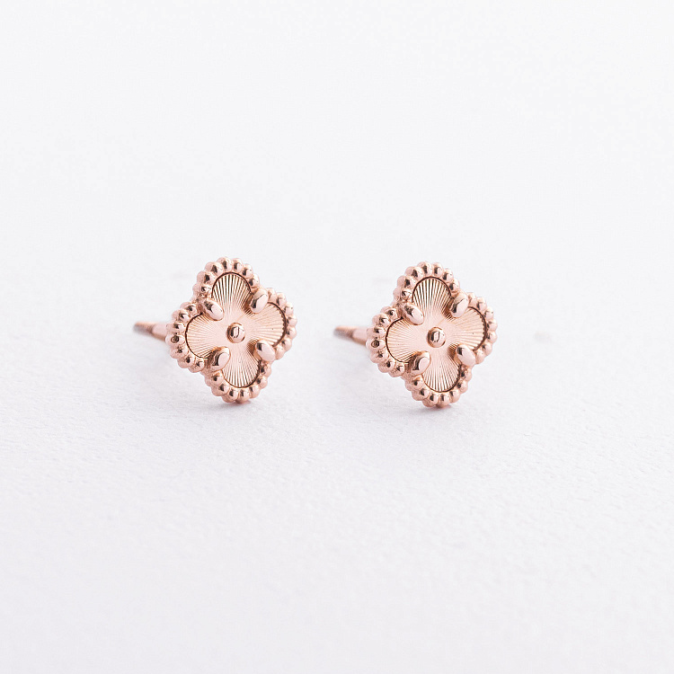 Сережки - пусети "Конюшина" в червоному золоті 500064 від ювелірного магазину Онікс