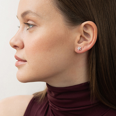 Золотые серьги - пусеты "Цветочки" (бриллианты) сб0611mi №2