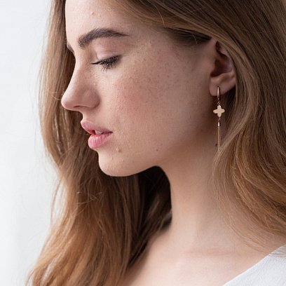 Сережки "Конюшина" в червоному золоті с06860 №3