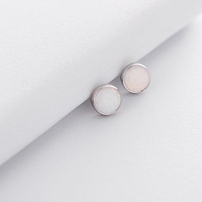 Золоті сережки-пусети "Сяйво" (синт. опал) 7 мм с05473 №9