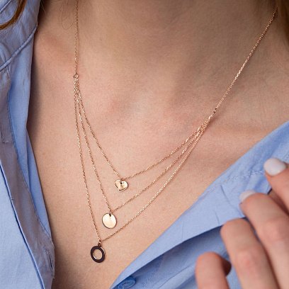 Колье "Сердце и круги" в красном золоте кол01651