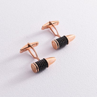 Золотые запонки "Пули" с фианитами зап00081