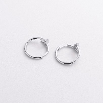 Сережки - кільця "Цвях" у білому золоті (фіаніти) с09330 №2