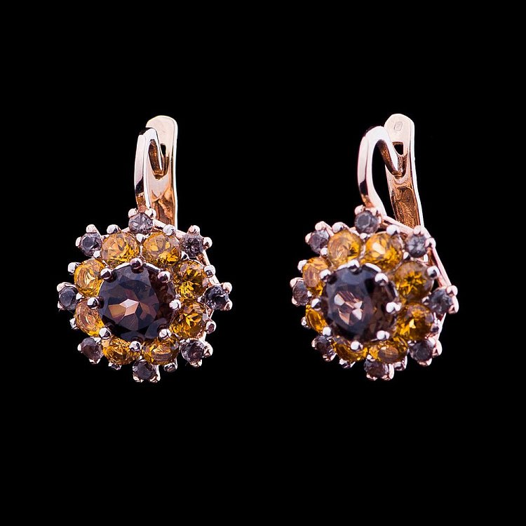 Золотые серьги с дымчатым кварцем и цитринами 03-1386.0.4250 от ювелирного магазина Оникс - 1