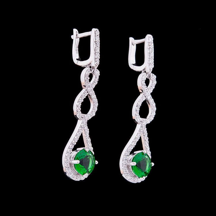 Серьги с синтетической шпинелью зеленого цвета с010 от ювелирного магазина Оникс
