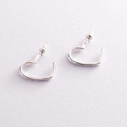 Серебряные серьги - пусеты "Сердечки" 123215 №2