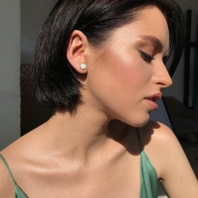 Золоті сережки-пусети "Сяйво" (синт. опал) 9 мм с07746 №12