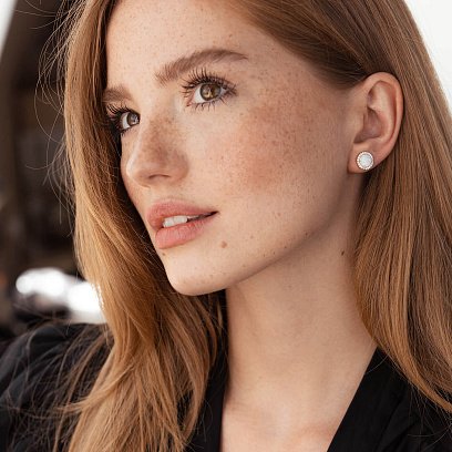 Золоті сережки-пусети "Сяйво" (ім. опал, фіаніт) с06327 №2