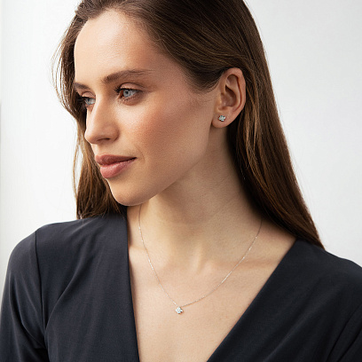 Сережки - пусети "Конюшина" в білому золоті (діаманти) сб0713sm №5