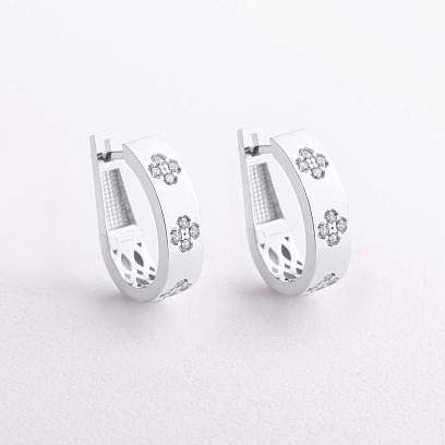 Сережки "Конюшина" з фіанітами (біле золото) с09684