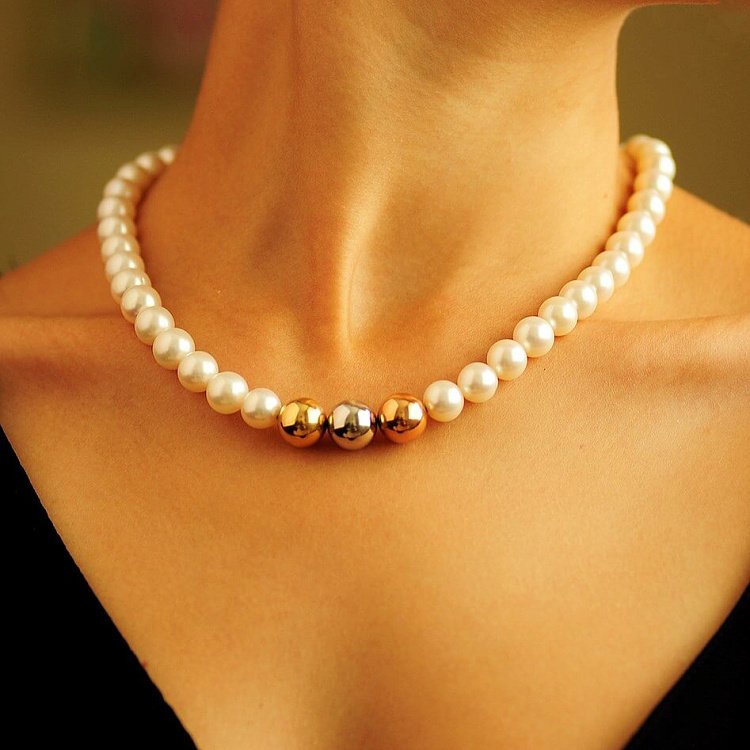 Кольє з перлів зі вставкою з білого, червоного і жовтого золота бус6531 від ювелірного магазину Онікс - 4