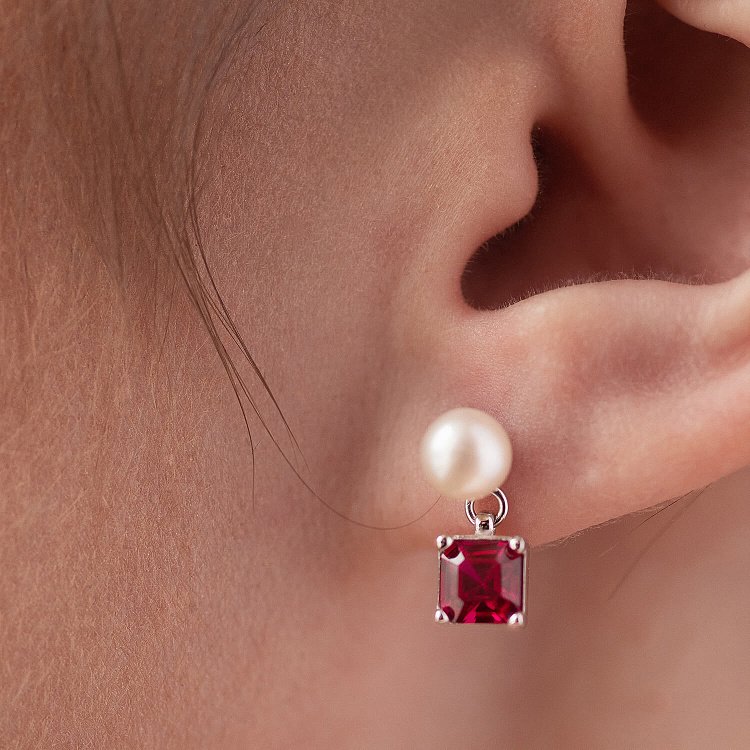 Золотые серьги - пусеты "Альма" (розовые фианиты, жемчуг) с08247 от ювелирного магазина Оникс - 5