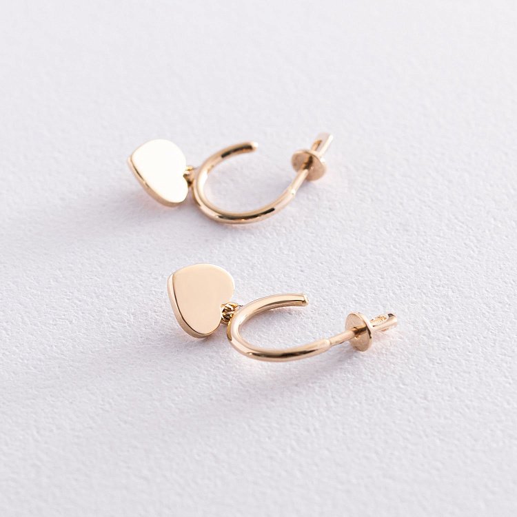 Золотые серьги - пусеты "Сердечки" с07393 от ювелирного магазина Оникс - 3