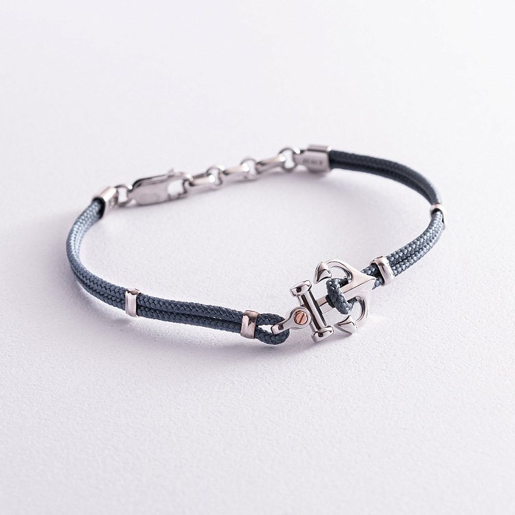 Чоловічий браслет з кевлара з сріблом і золотою вставкою "Якір" Zancan EXB619R-AV від ювелірного магазину Онікс - 1