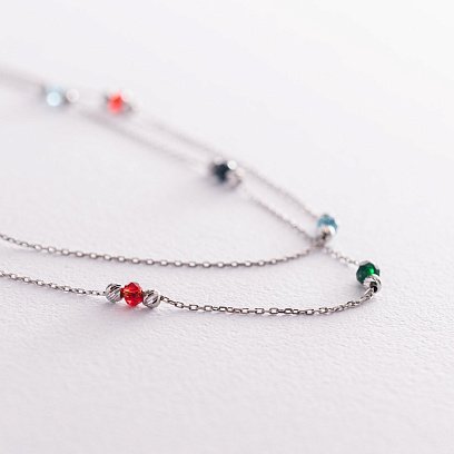Подвійне срібне кольє (різнокольорові фіаніти) 181114 №5