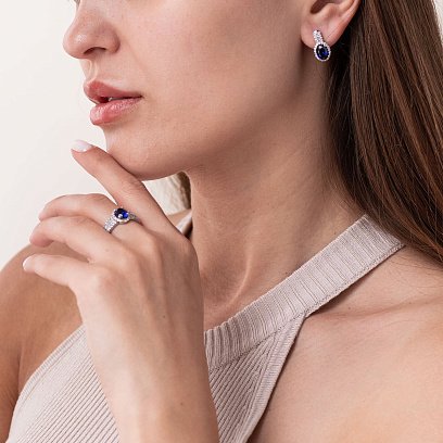 Срібні сережки з сапфірами і фіанітами 2920/9р-HSPH №3