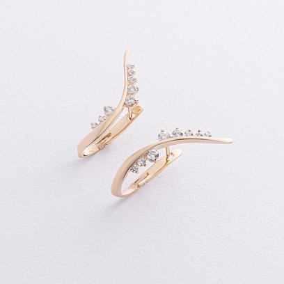 Золотые серьги "Веточки" с фианитами с04962 №3