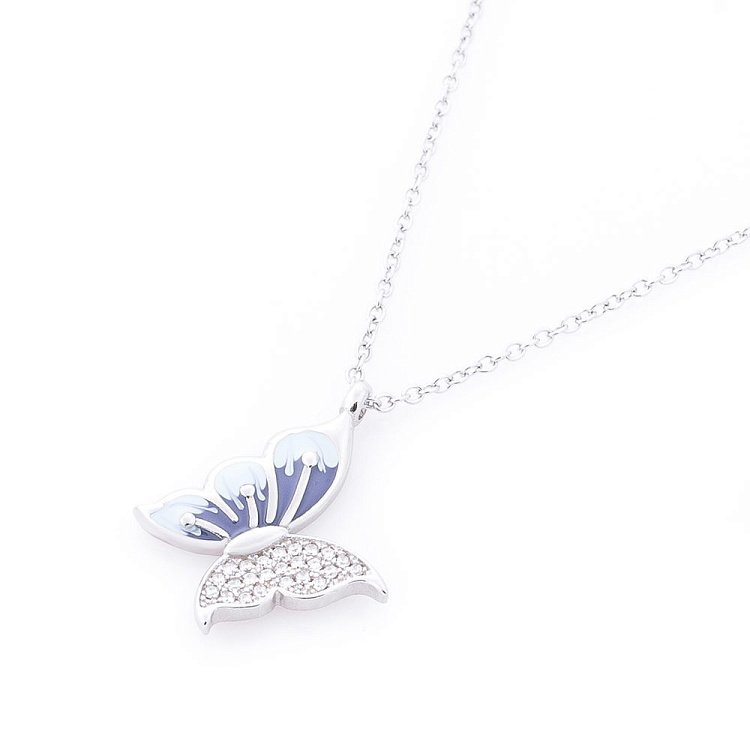 Срібне кольє "Метелик" (емаль, фіаніт) 18771 від ювелірного магазину Онікс