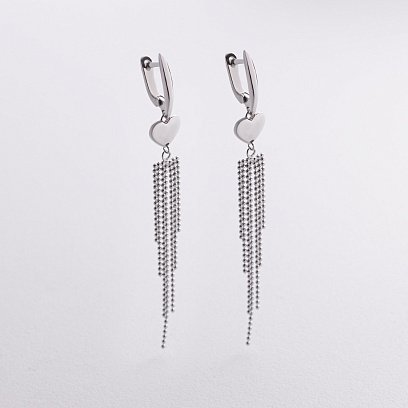 Висячие серьги "Сердечки" в серебре 123479