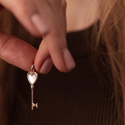 Подвеска "Ключик" в красном золоте (перламутр, фианит) п03665 №4