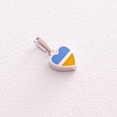 Кулон "С Украиной в сердце" в белом золоте (голубая и желтая эмаль) п03741