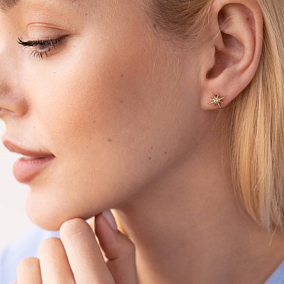 Золотые серьги - пусеты "Звезды метеориты" с фианитами с07854 №4