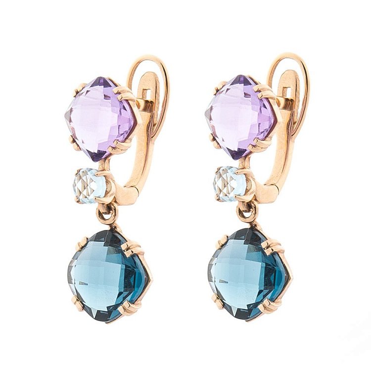 Золоті сережки з аметистом і блакитним топазом 14050430 від ювелірного магазину Онікс - 1