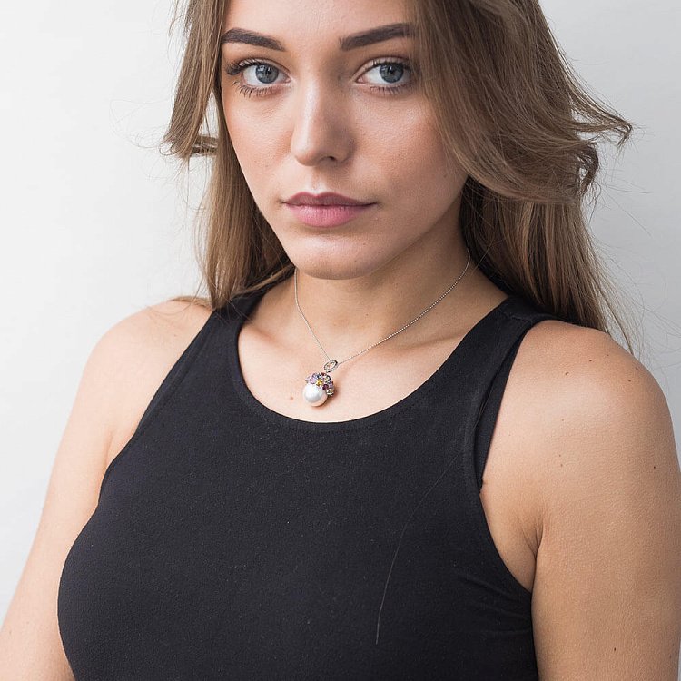 Золотой кулон с жемчугом, бриллиантами и сапфирами пб0049fn от ювелирного магазина Оникс - 2