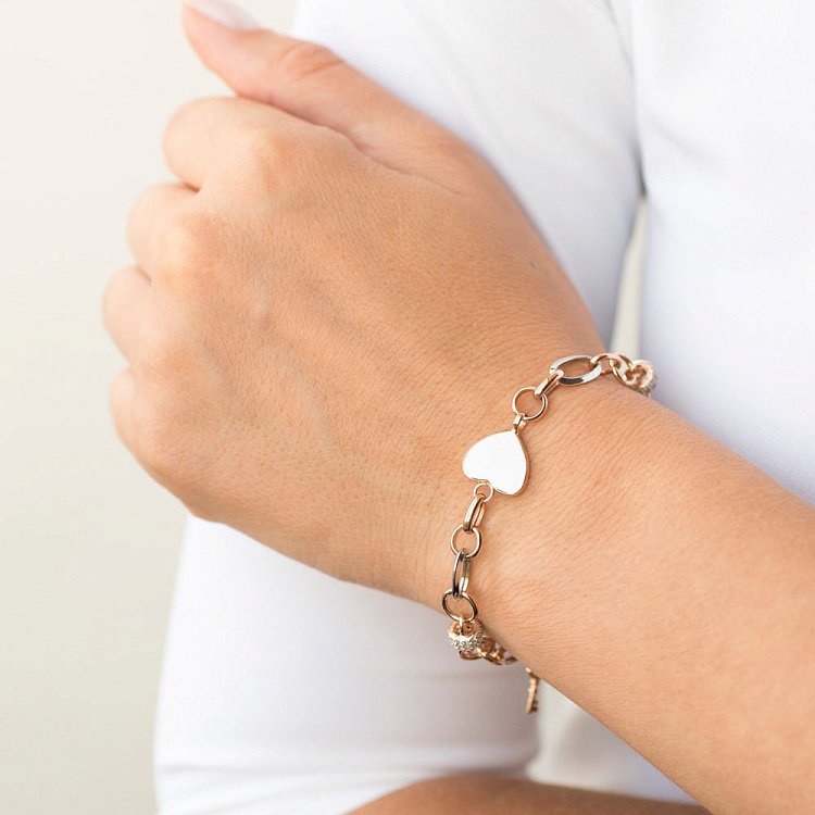 Золотой браслет "Сердце и ключ" (фианиты) б03326 от ювелирного магазина Оникс - 3