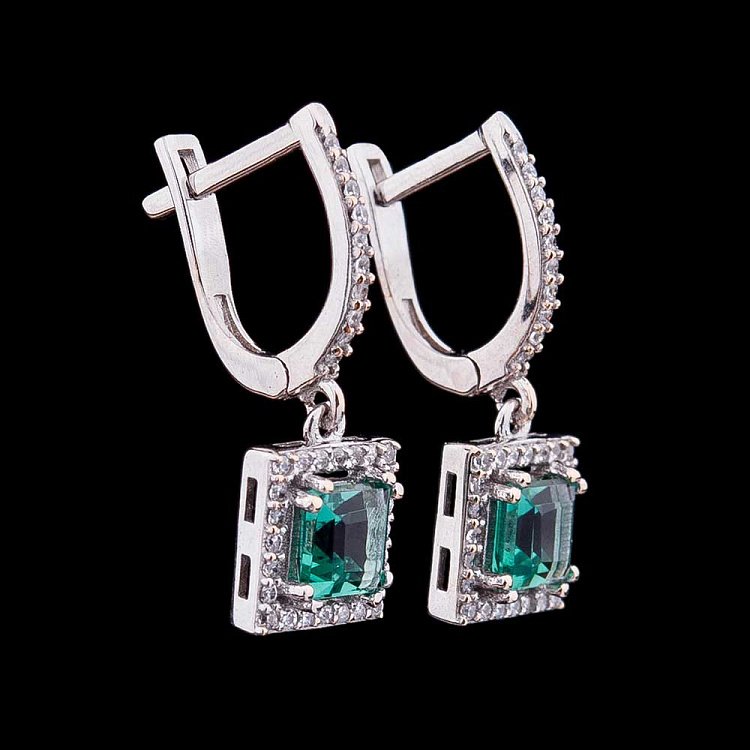 Золоті сережки з празіолітом і фіанітами с04170 від ювелірного магазину Онікс