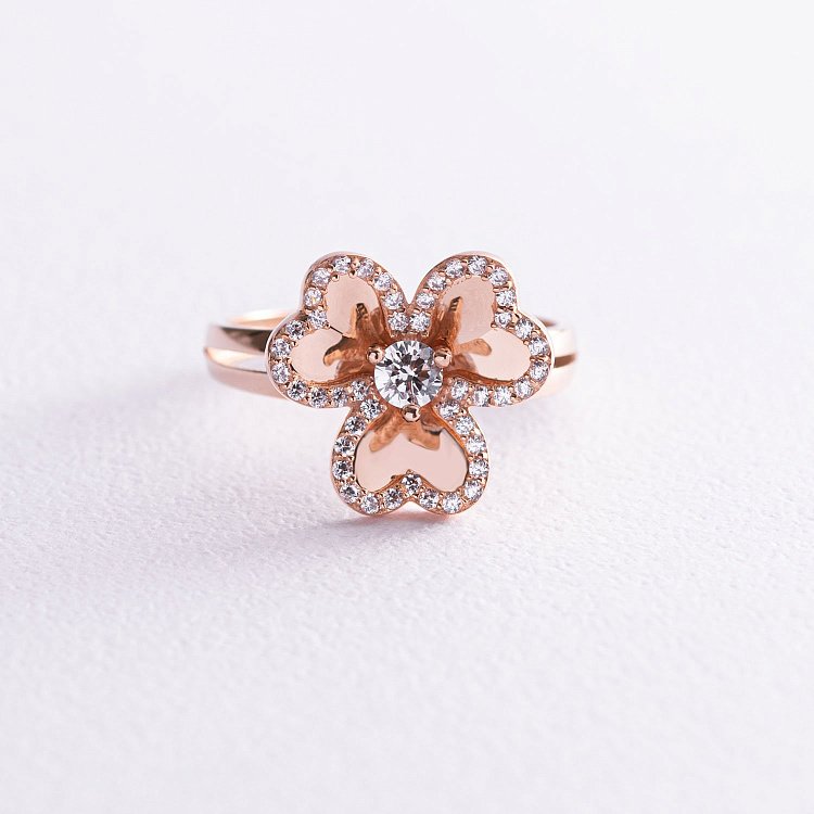 Золота каблучка "Квіточка" (фіаніти) к05902 від ювелірного магазину Онікс