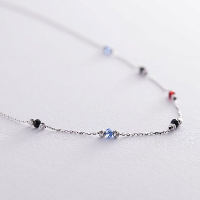 Серебряное колье (разноцветные фианиты) 181009 №3