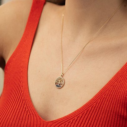 ﻿Кулон "Древо життя" з фіанітами (жовте золото) п03805 №2