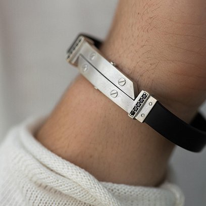 Каучуковый браслет с серебряными вставками (фианиты) 934 №5