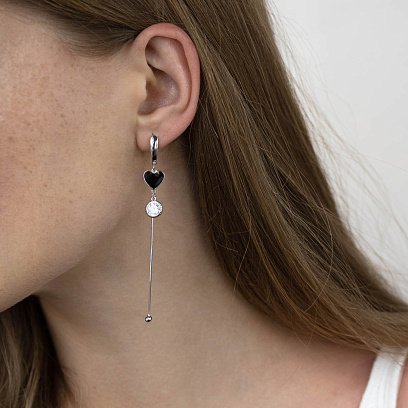 Серебряные серьги "Сердечки" (эмаль, фианит) 122789