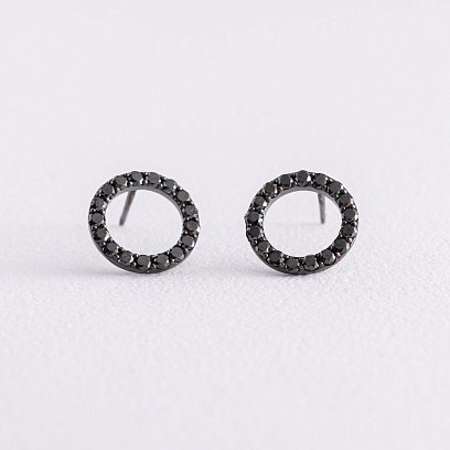 Золотые серьги - пусеты "Круговорот" (черные бриллианты) 1.2 см сб0357di №2