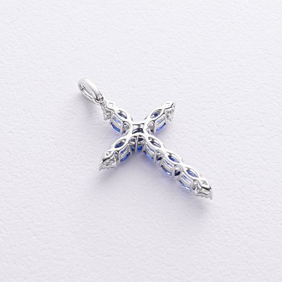 Золотий хрестик (сапфіри, діаманти) пб0126gm №4