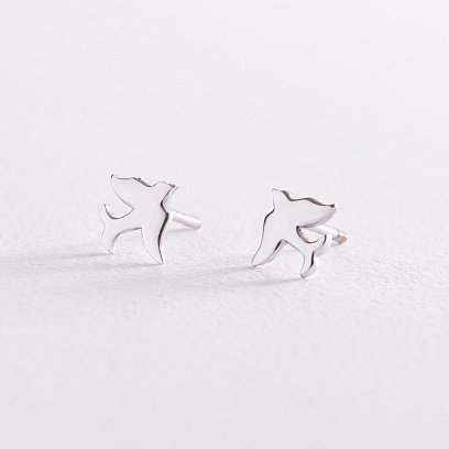 Серебряные серьги - пусеты "Птички" 4873