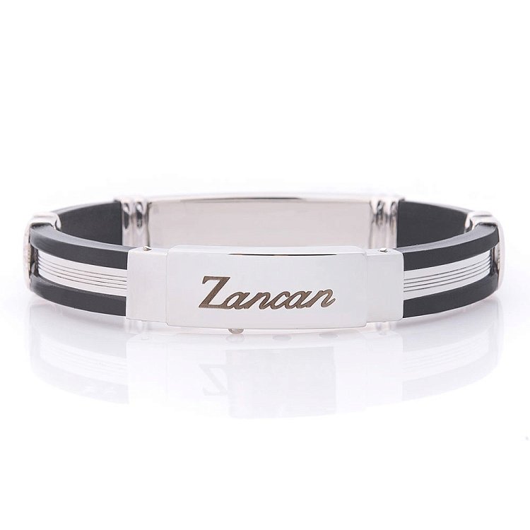 Чоловічий браслет з каучука та срібла із золотими вставками ZANCAN EXB480R-N від ювелірного магазину Онікс - 1